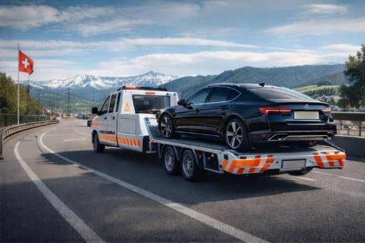 Fahrzeugtransport auf einer Bergstrasse